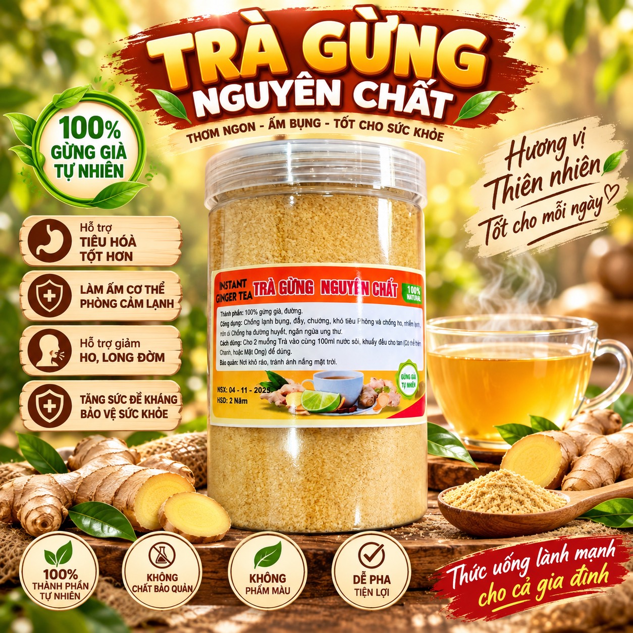 Trà Gừng Hoà Tan Nguyên Chất 500gr