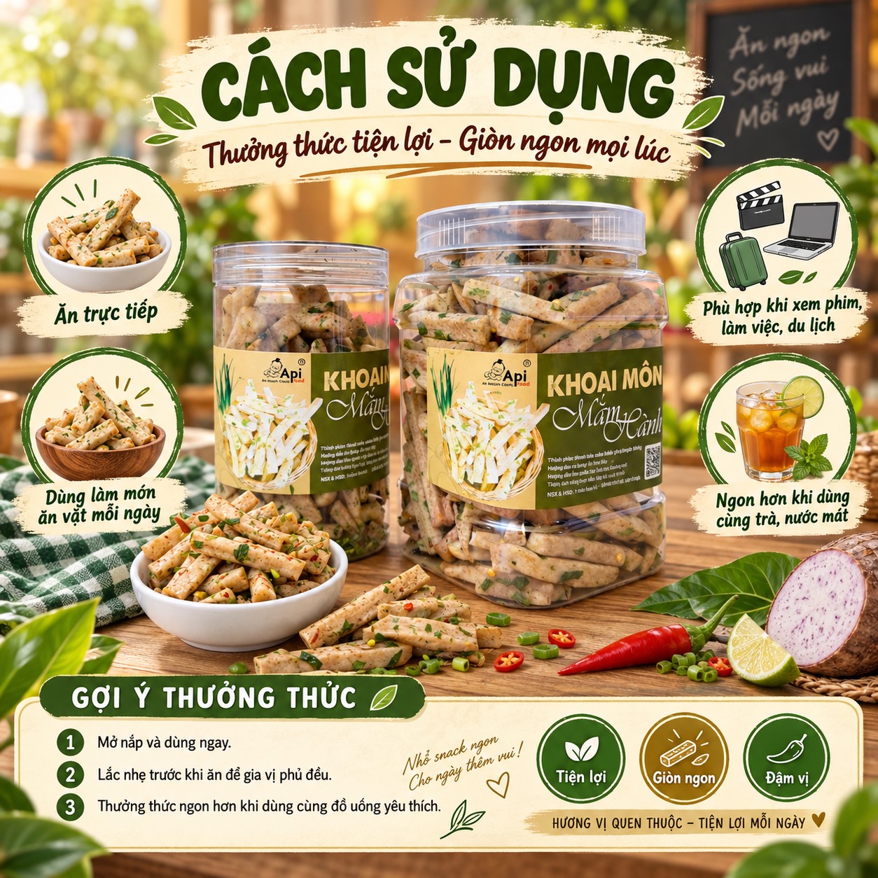 Khoai Môn Cọng Sấy Giòn Tẩm Gia Vị Mắm Hành - Bùi Béo Thơm Ngon Mê Ly