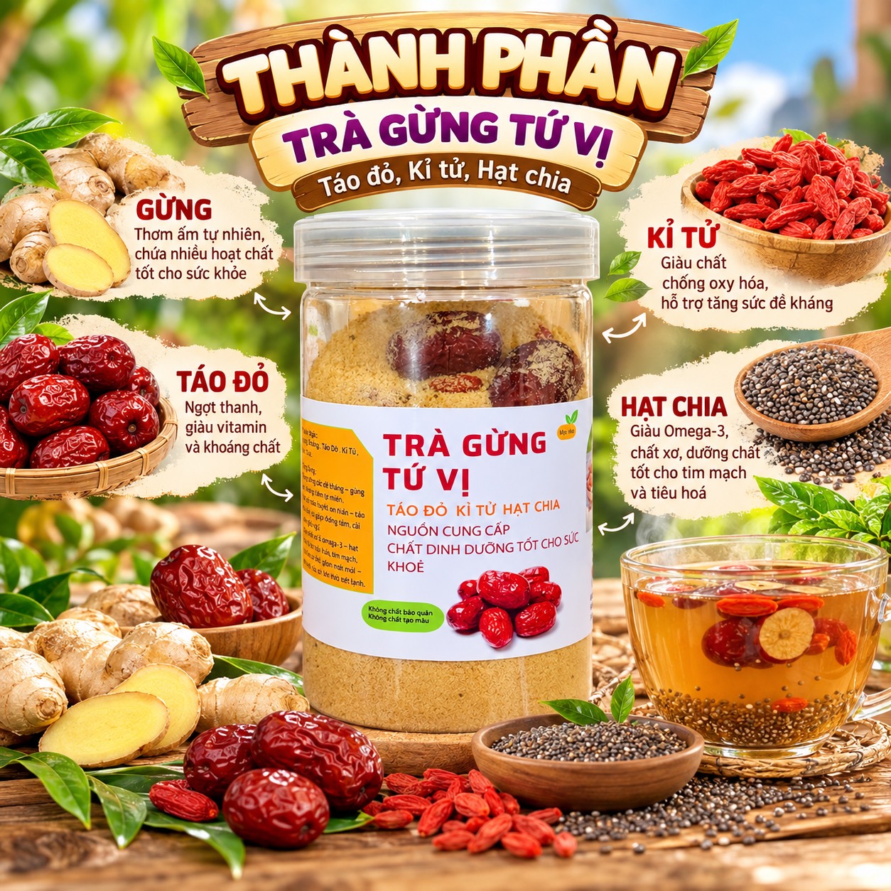 Trà Gừng Hoà Tan Tứ Vị 500gr