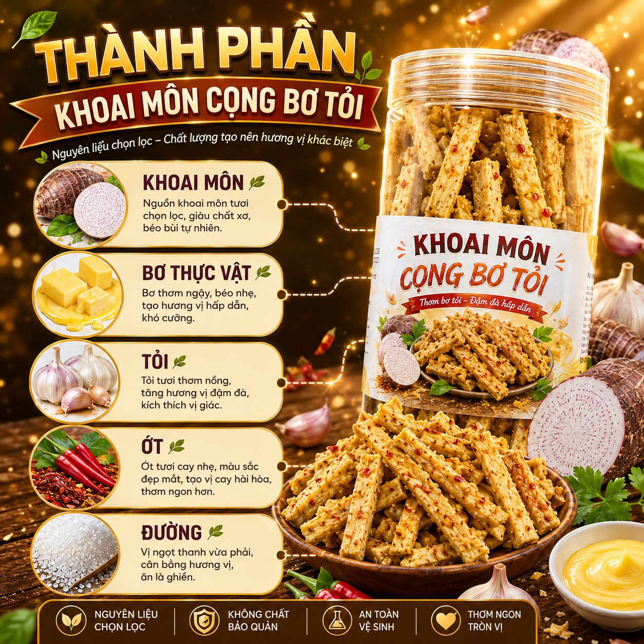 Khoai Môn Cọng Bơ Tỏi 300gr – Giòn Rụm, Thơm Béo, Đậm Đà Khó Cưỡng