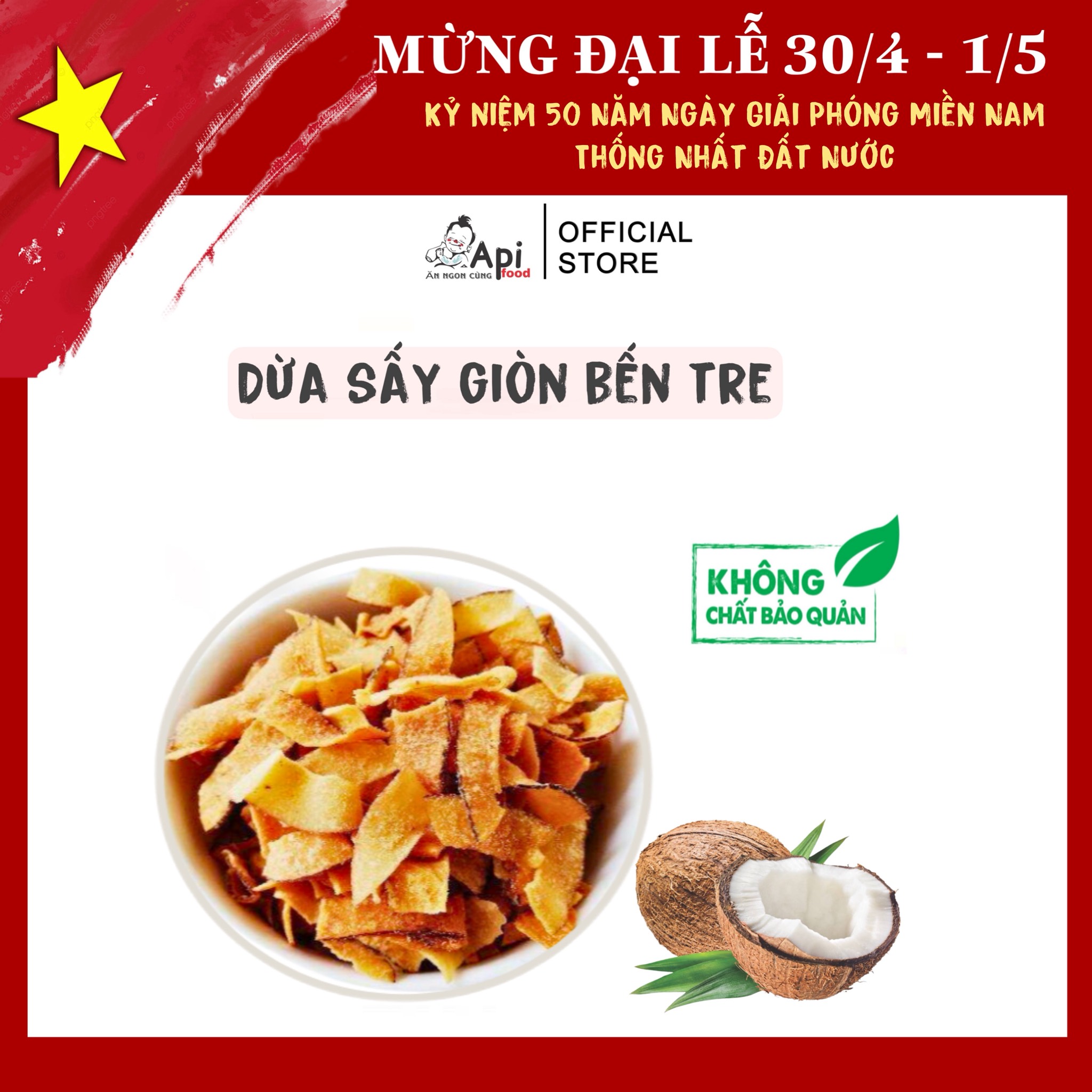 Dừa Sấy Giòn Vị Sữa Béo Ngọt Api Food - Đặc Sản Bến Tre  - Ăn Vặt Api Food