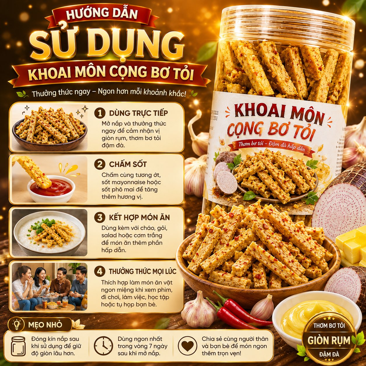 Khoai Môn Cọng Bơ Tỏi 300gr – Giòn Rụm, Thơm Béo, Đậm Đà Khó Cưỡng