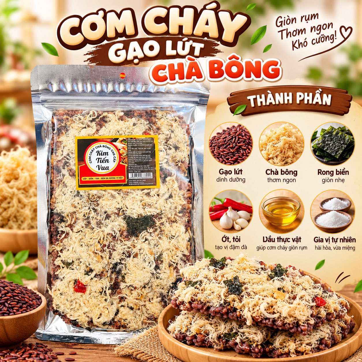 Cơm Cháy GẠO LỨT Chà Bông Kim Tiến Vua - Giòn Rụm, Đậm Vị, Ngon Khó Cưỡng