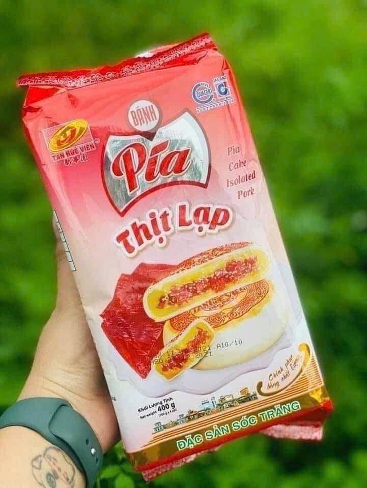 Bánh Pía Thịt Lạp Tân Huê Viên 400gr, Đặc Sản Sóc Trăng (Gói 4 Cái)