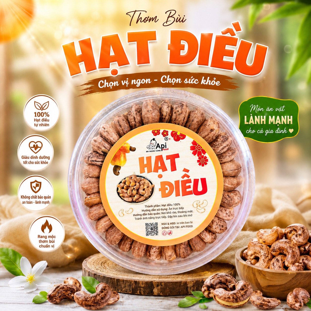Hạt Điều A Cồ Rang Muối - Đặc Sản Bình Phước [ HỘP TRÒN ]