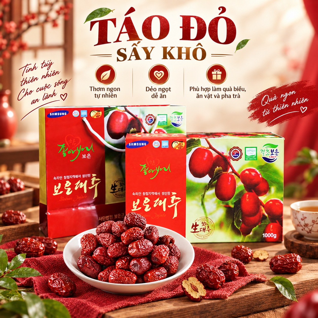 Táo Đỏ Sấy Khô Hàn Quốc 1000gr – Món Quà "Thượng Hạng" Từ Thiên Nhiên