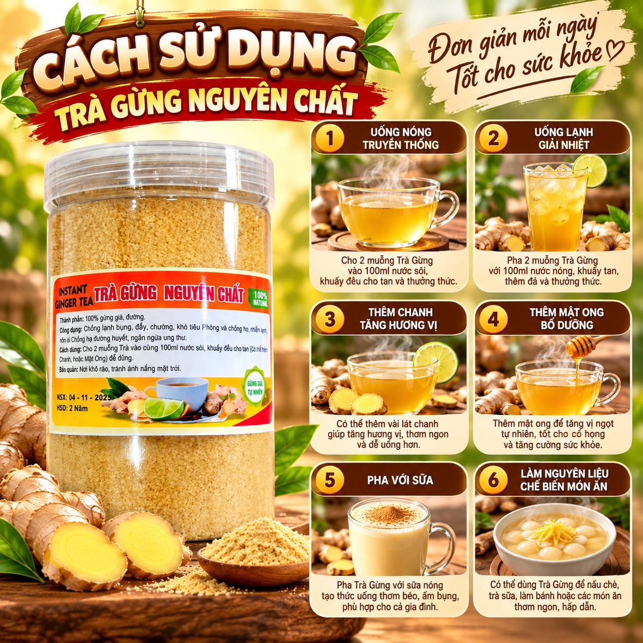 Trà Gừng Hoà Tan Nguyên Chất 500gr