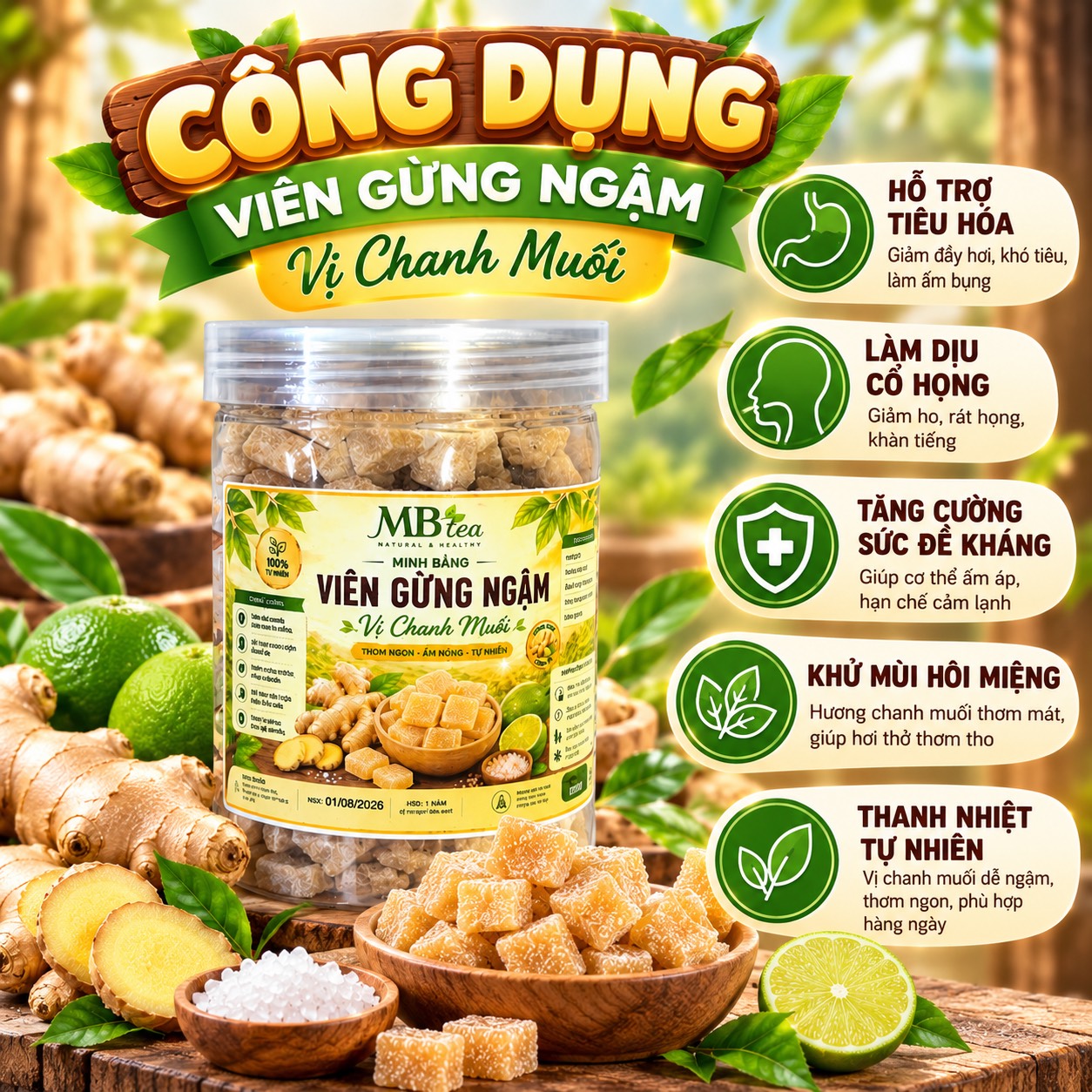 Viên Gừng Ngậm -  Vị Chanh Muối 350gr