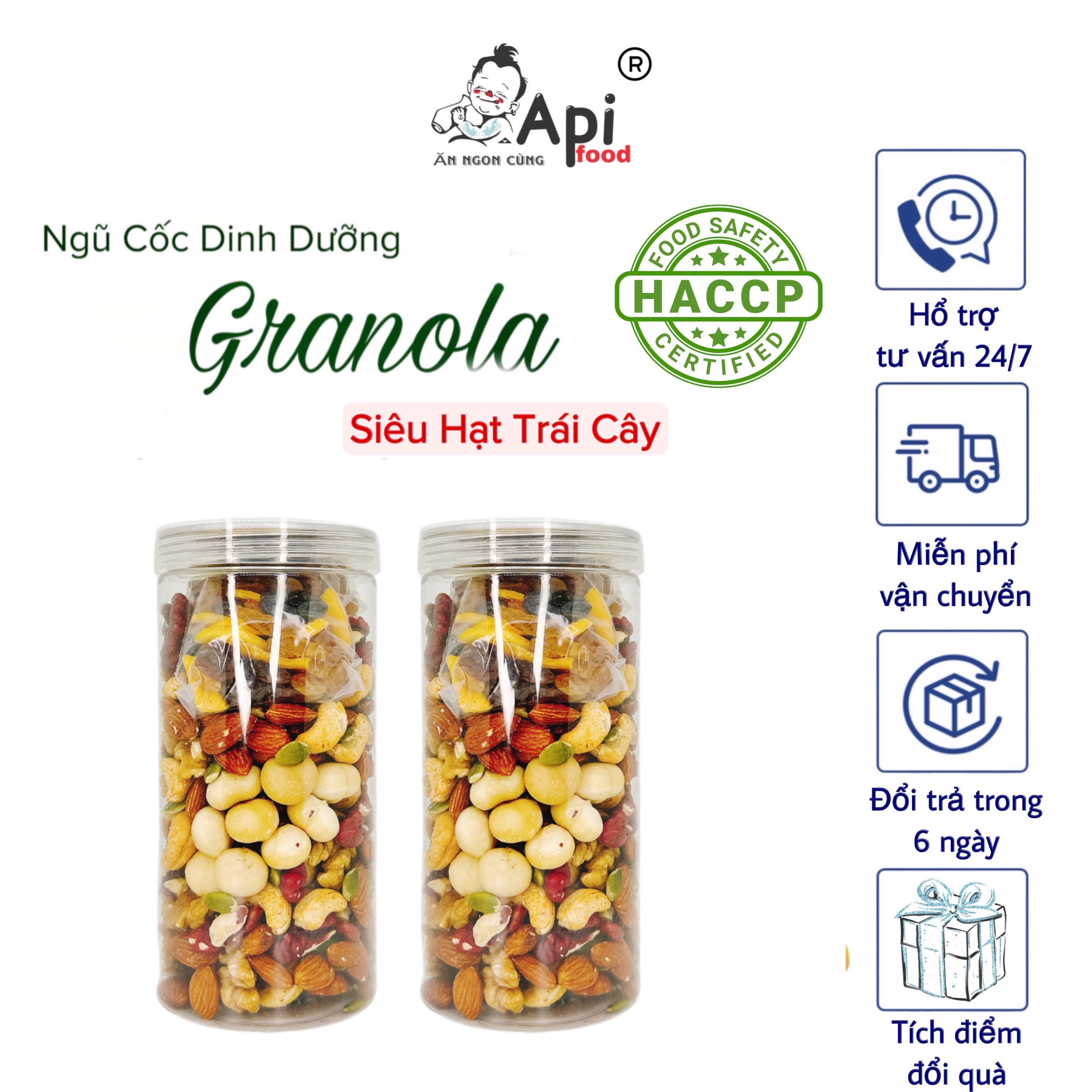 [ COMBO 2 HỘP ] Ngũ Cốc Granola KHÔNG YẾN MẠCH Api Food - 9 HẠT MACCA - NHO & XOÀI (Macca, Hạnh Nhân, Óc Chó Vàng, Óc Chó Đỏ, Hạt Điều Sữa, Hạt Bí, Nho Khô, Xoài Sấy) Food Thức Ăn Hạt Ngũ Cốc