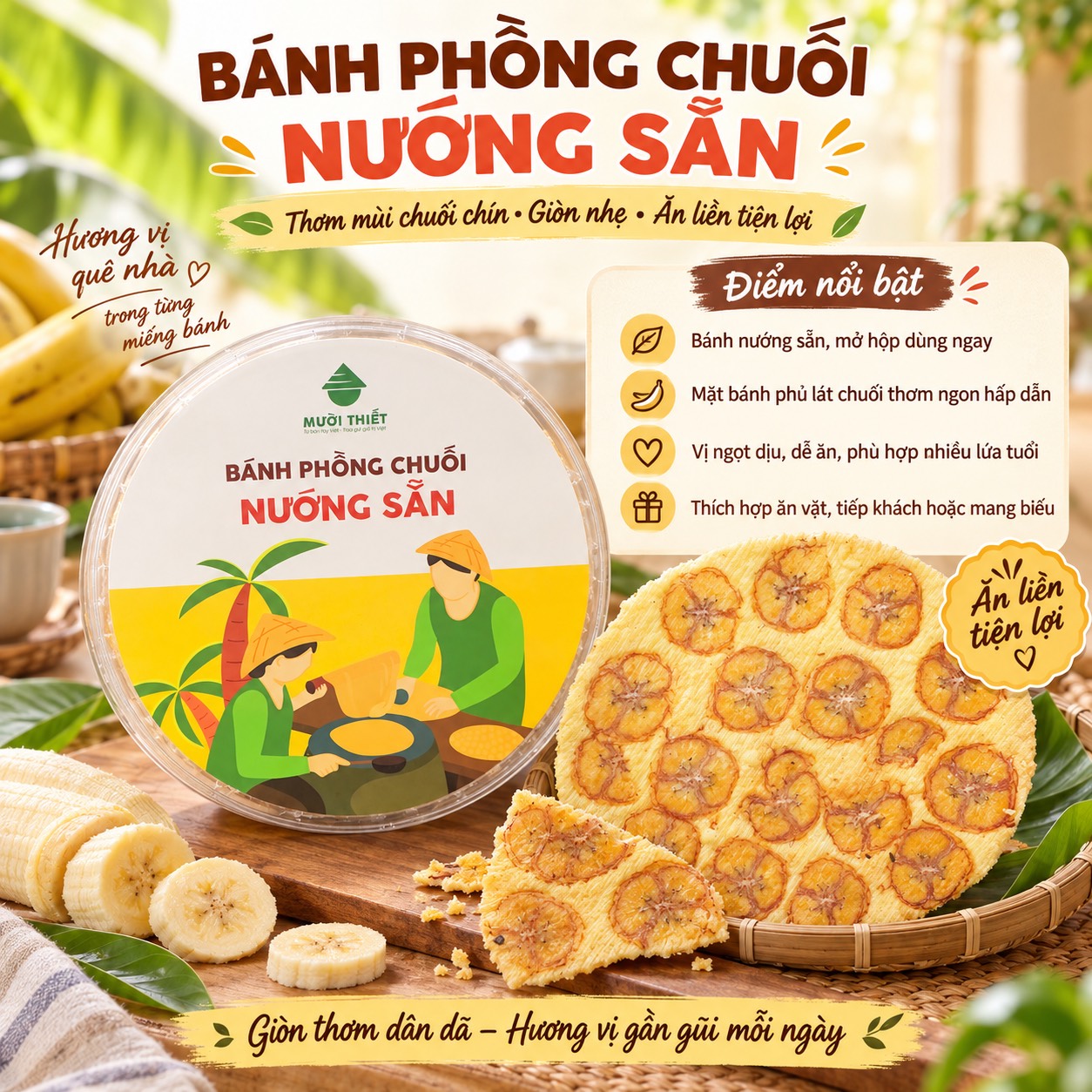 Bánh Phồng Chuối Nướng Sẵn ( Hộp 10 Cái )