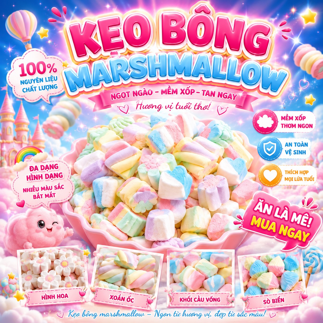 Kẹo Bông Marshmallow 280gr – Món Ăn Vặt Hot Trend Cho Mọi Lứa Tuổi