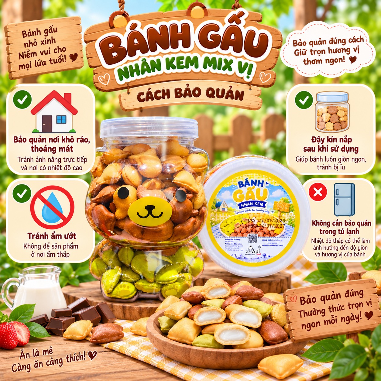 Bánh Gấu Nhân Kem Mix Vị 500gr – Ăn Là Mê, Càng Ăn Càng Thích