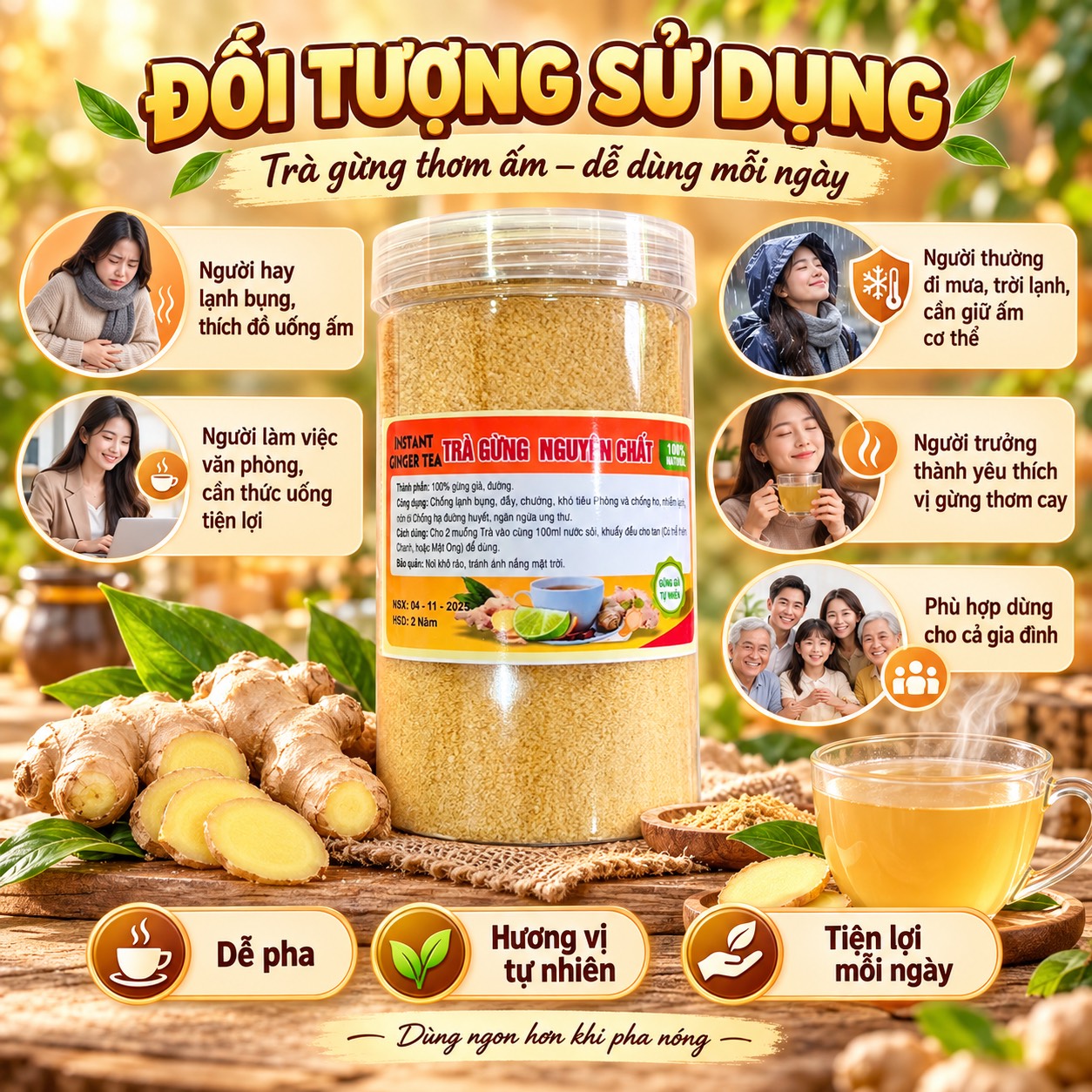 Trà Gừng Hoà Tan Nguyên Chất 500gr