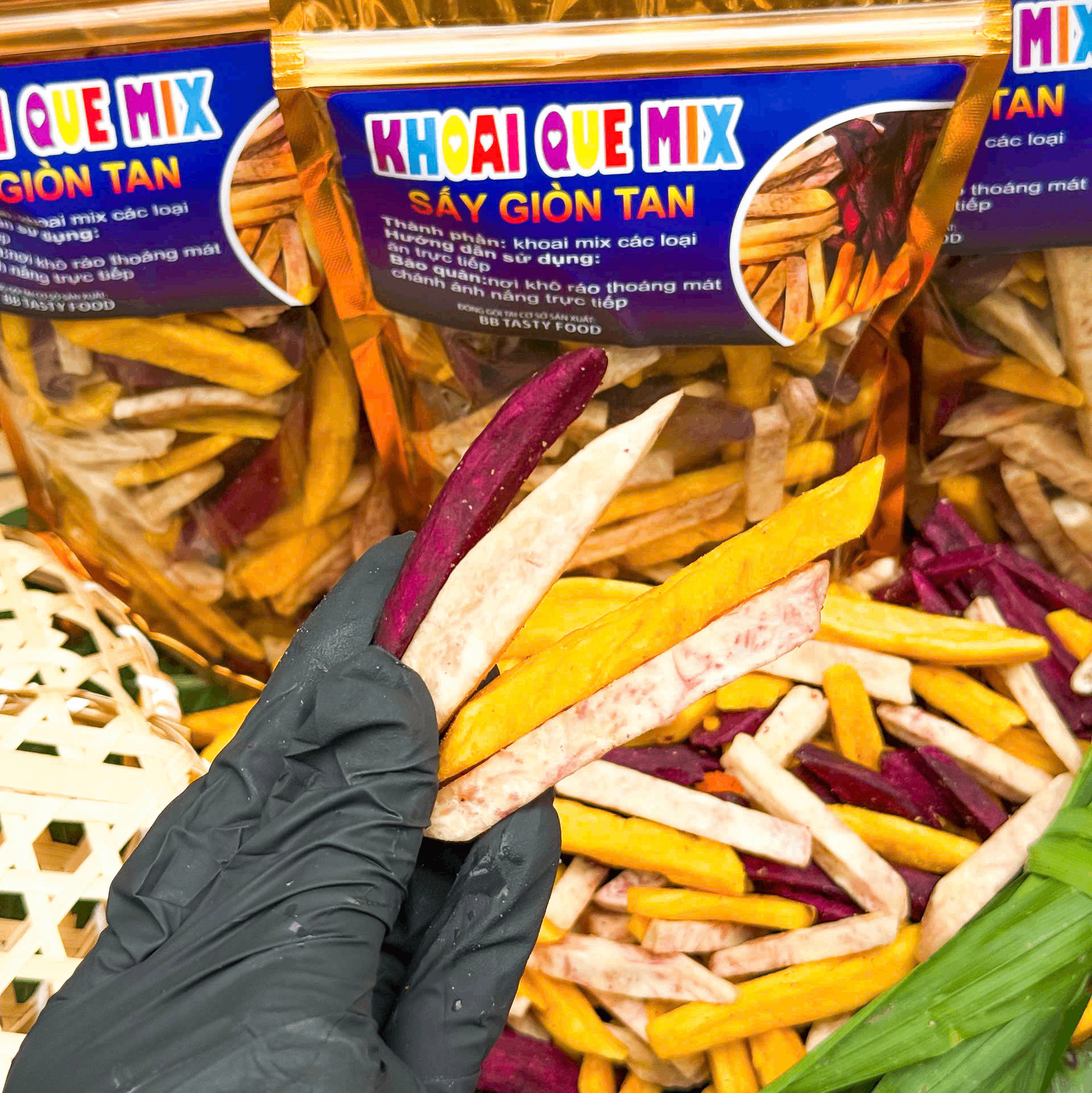 Khoai Sấy Mộc Nguyên Vị Không Đường 400gr - Mix 3 Loại ( Khoai Lang Vàng, Khoai Lang Tím, Khoai Môn)