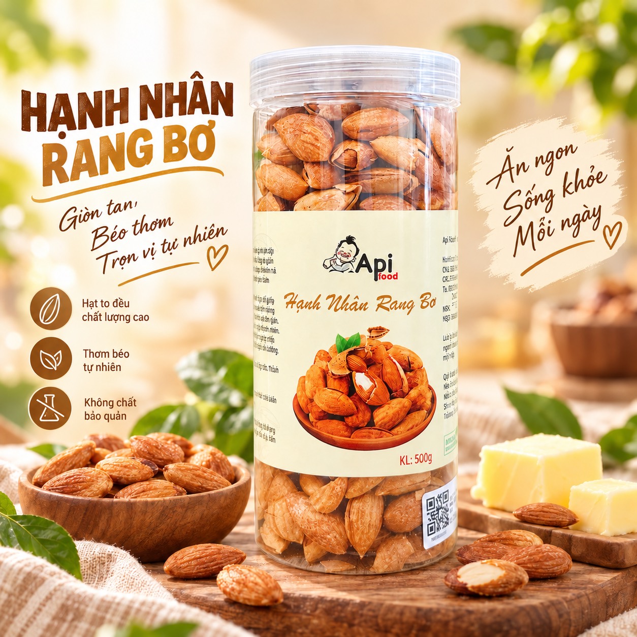 Hạt Hạnh Nhân Rang Bơ Vỏ Mỏng - Giòn Bùi, Thơm Béo, Ăn Là Cuốn