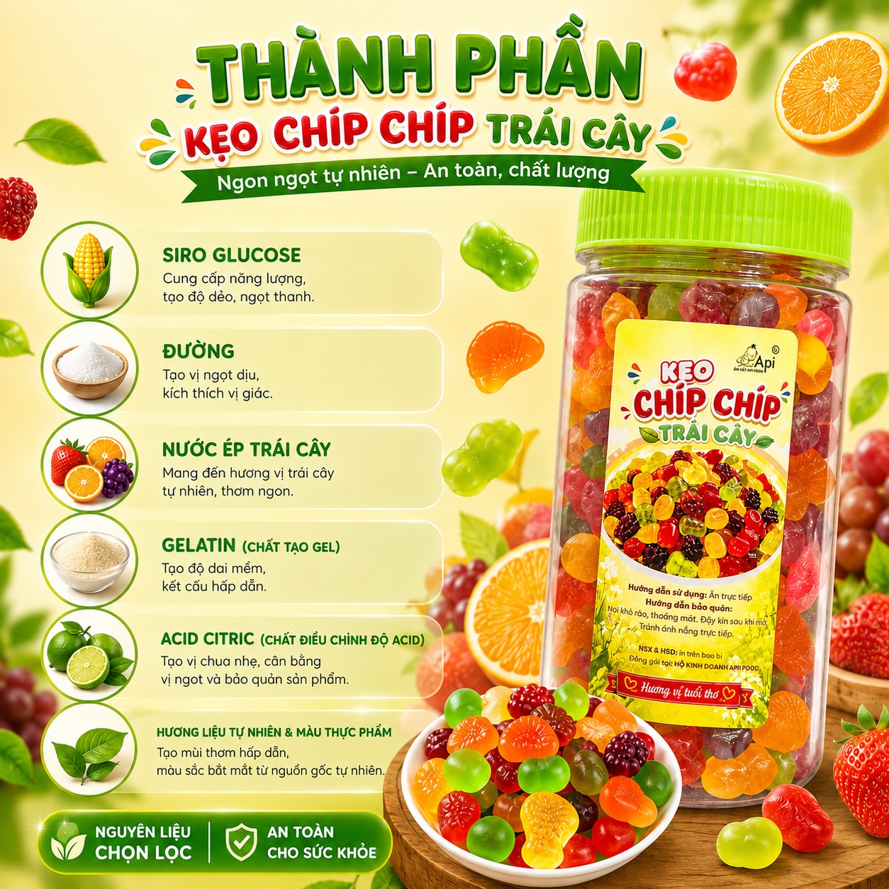 Kẹo Dẻo Chip Chip Hương Vị Trái Cây Tổng Hợp, Dẻo Dai Ngọt Thanh 500gr
