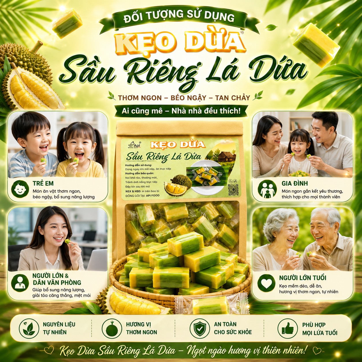 Kẹo Dừa Sầu Riêng Lá Dứa 500gr - Đặc Sản Miền Tây