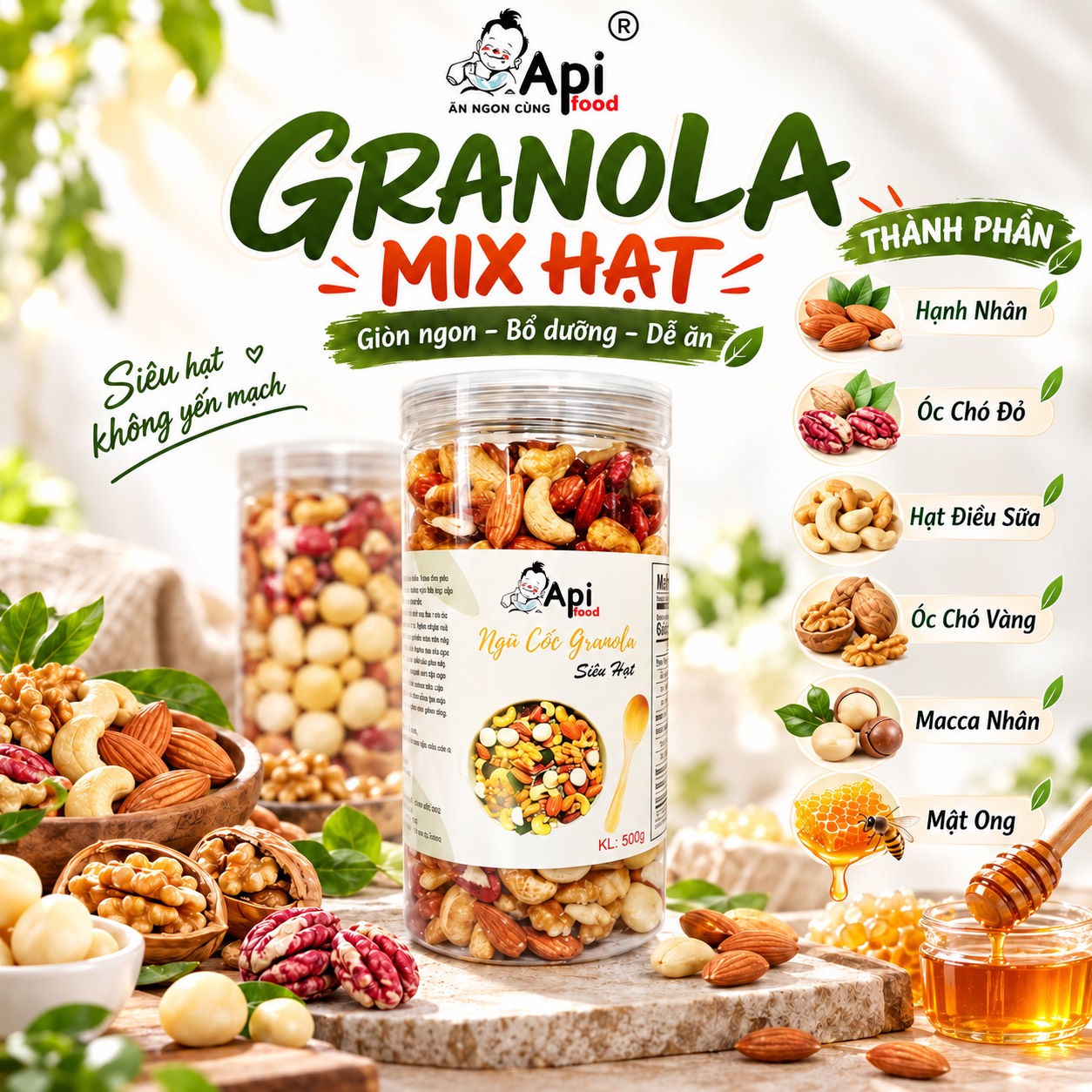 Siêu Hạt Granola Mix Hạt - Không Yến Mạch 500gr
