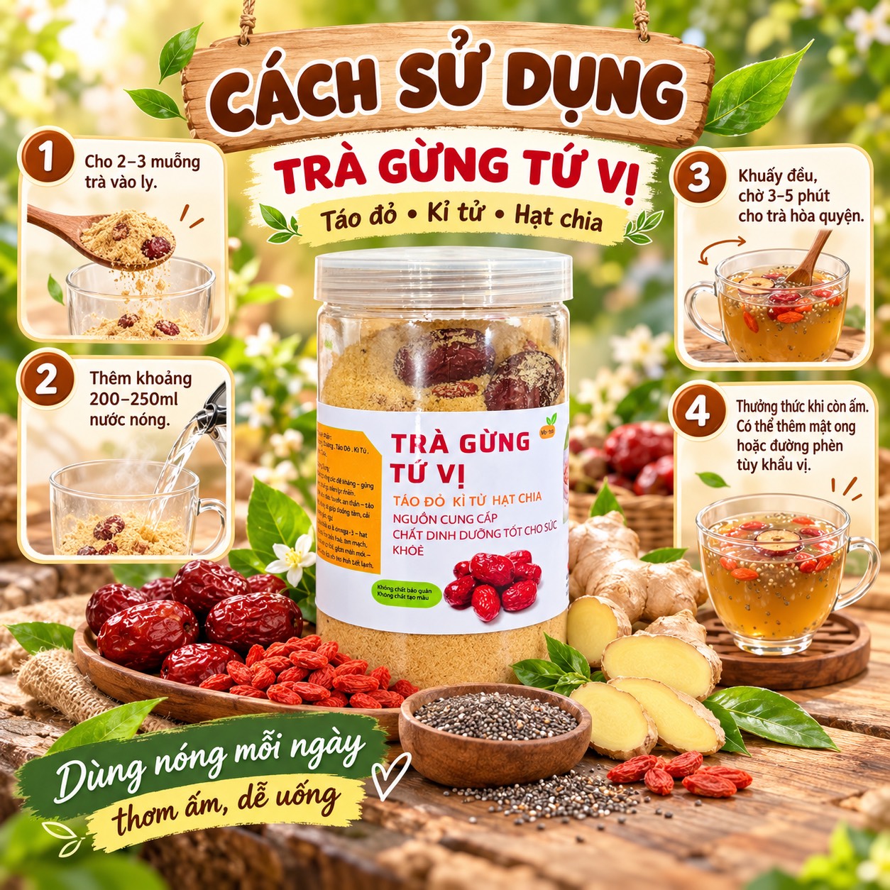 Trà Gừng Hoà Tan Tứ Vị 500gr