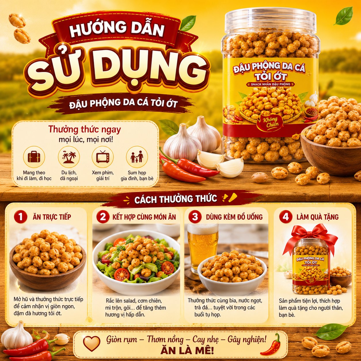 Đậu Phộng Da Cá Tỏi Ớt 500gr - Giòn Rụm Thơm Ngon