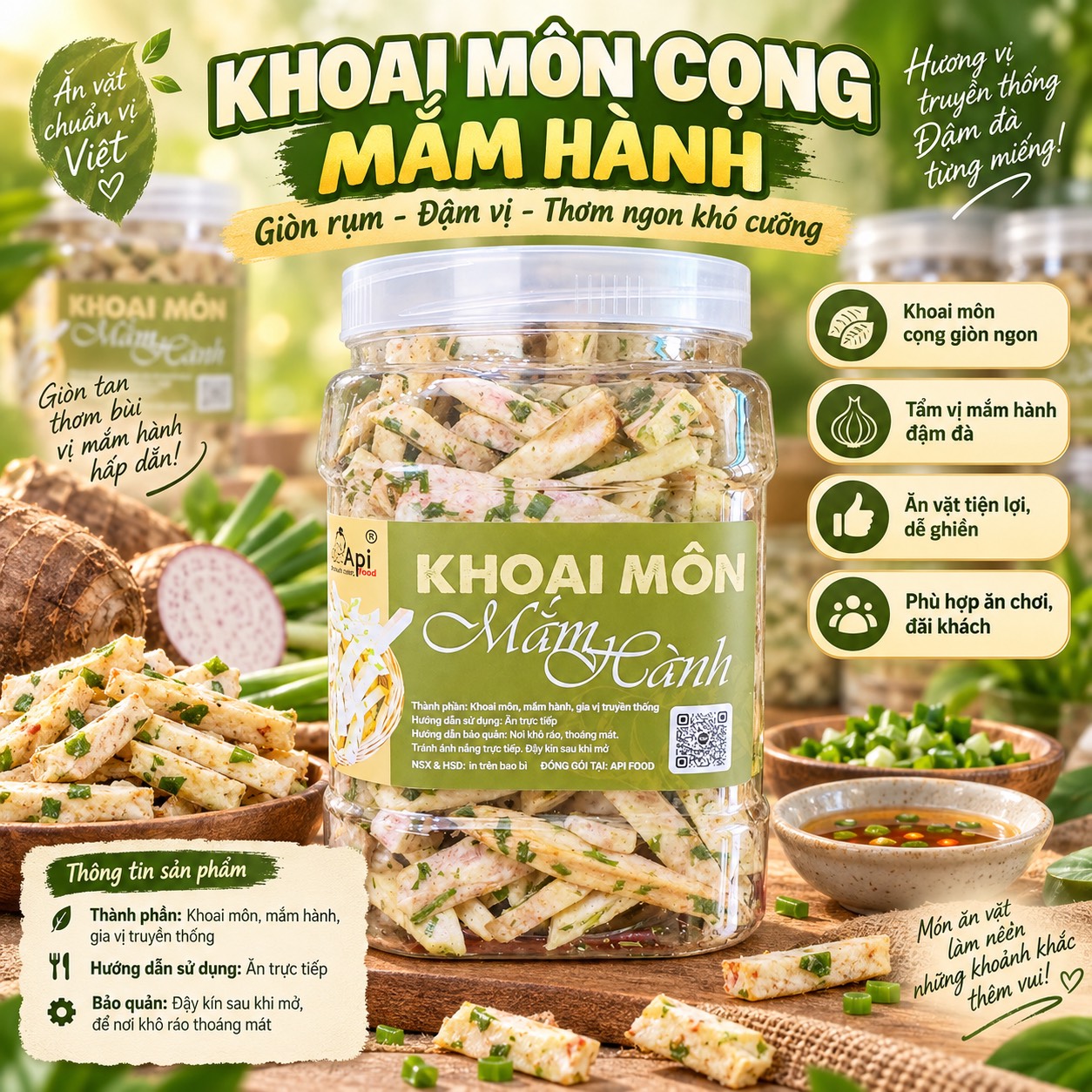 Khoai Môn Cọng Sấy Giòn Tẩm Gia Vị Mắm Hành - Bùi Béo Thơm Ngon Mê Ly
