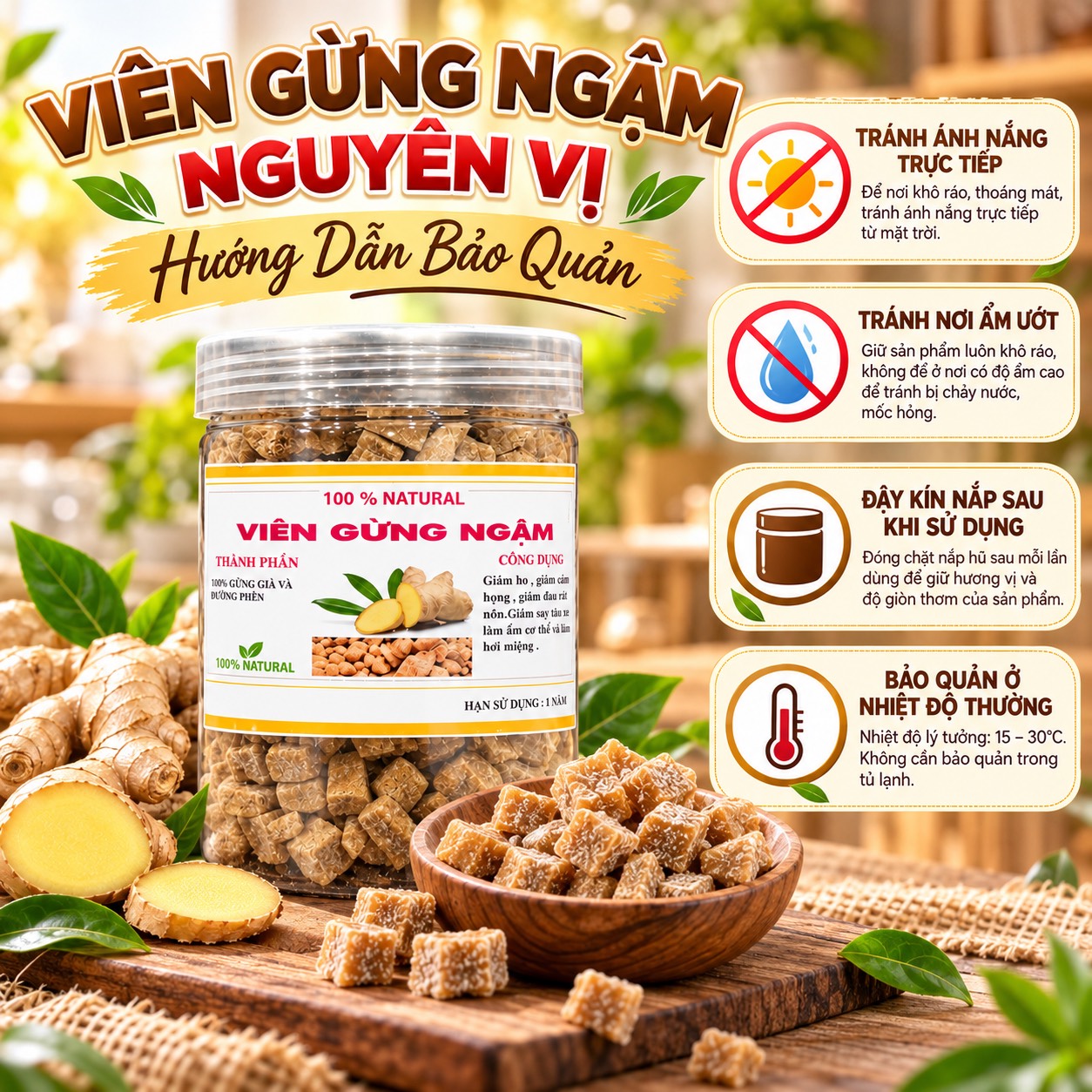 Viên Gừng Ngâm Nguyên Vị 350gr