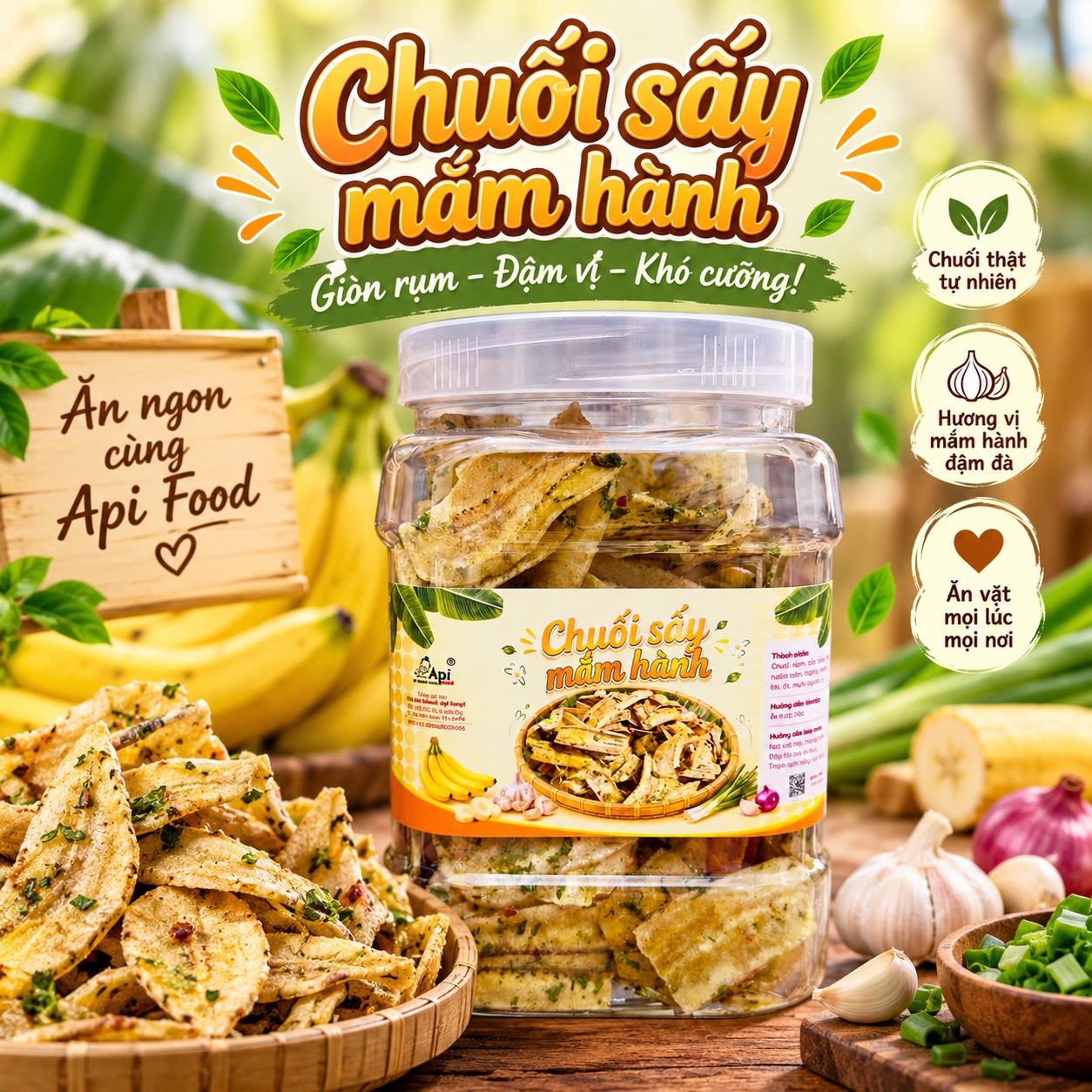 Chuối Sấy Mắm Hành 300gr - Giòn Rụm, Đậm Vị, Ăn Là ghiền