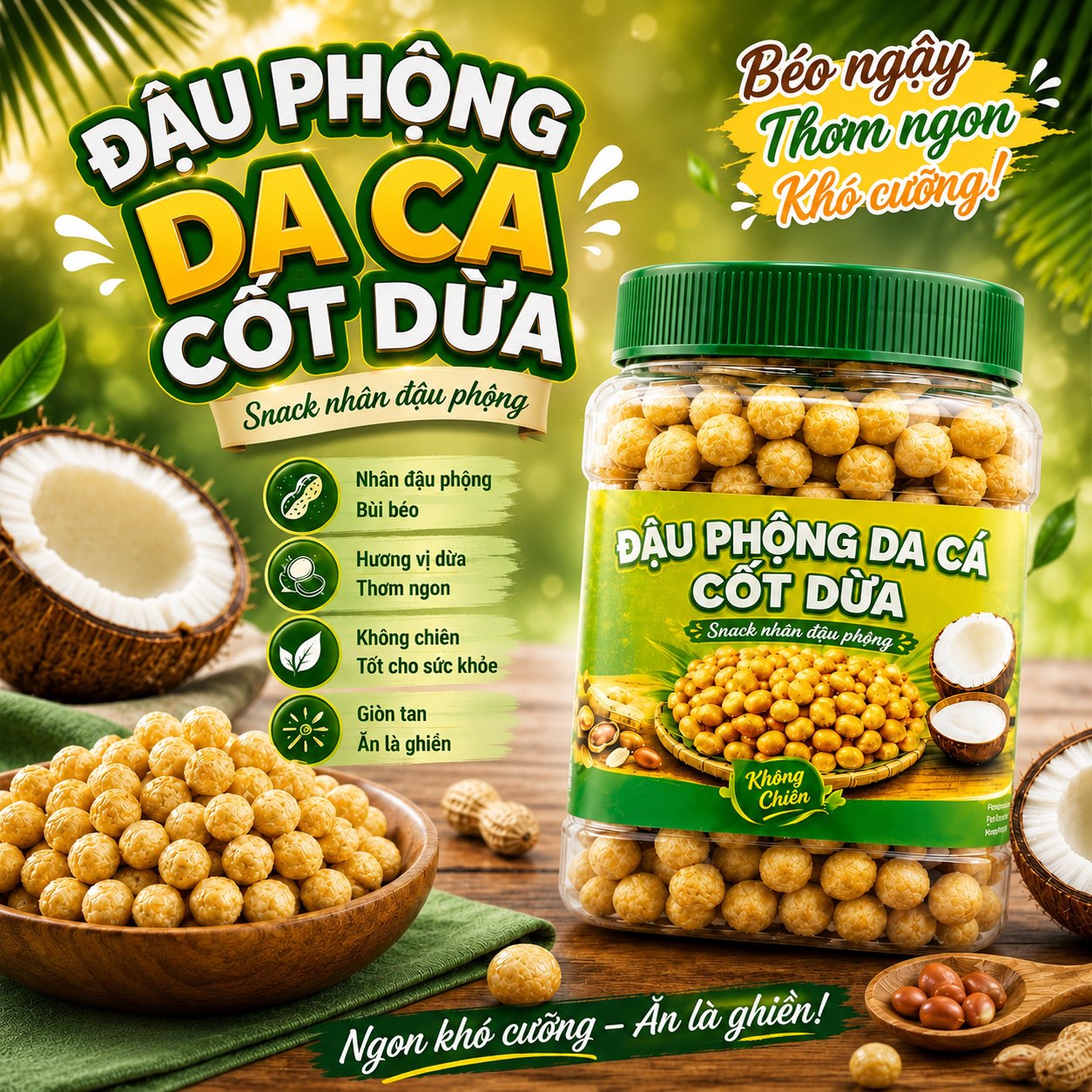 Đậu Phộng Da Cá Nước Cốt Dừa 500gr - Giòn Tan, Béo Thơm, Đậm Vị Tự Nhiên
