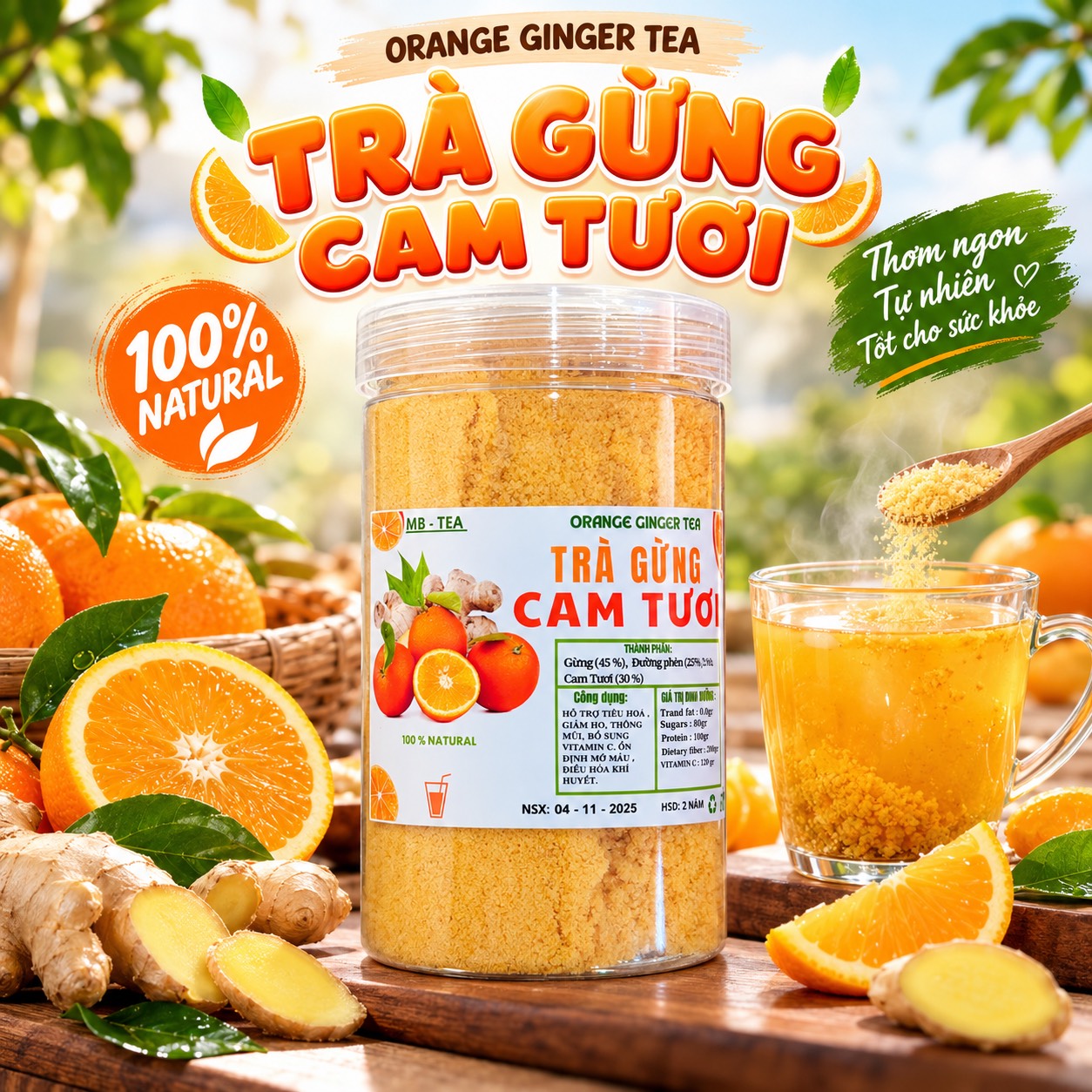 Trà Gừng Hoà Tan Vị Cam Tươi 500gr
