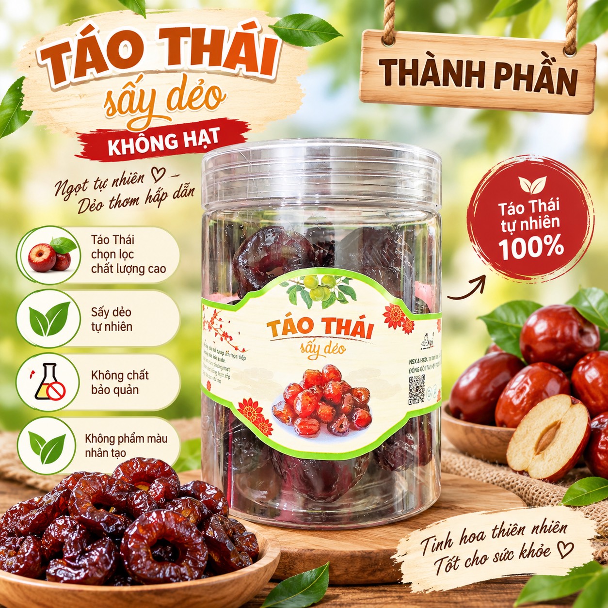 Táo Thái Sấy Không Hạt - Dẻo Mềm, Ăn Cực Cuốn