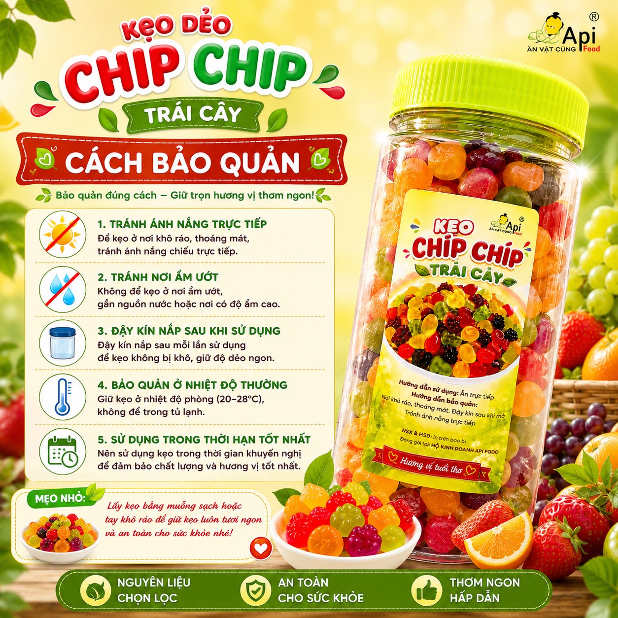 Kẹo Dẻo Chip Chip Hương Vị Trái Cây Tổng Hợp, Dẻo Dai Ngọt Thanh 500gr