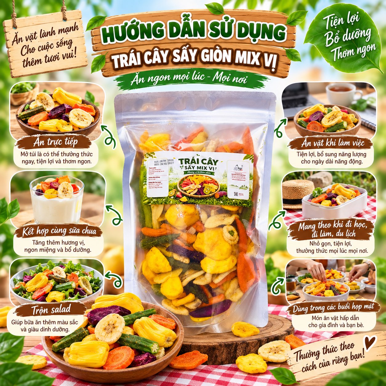 Trái Cây Sấy Giòn Mix Vị 500gr - Giòn Rụm, Đa Dạng Hương Vị