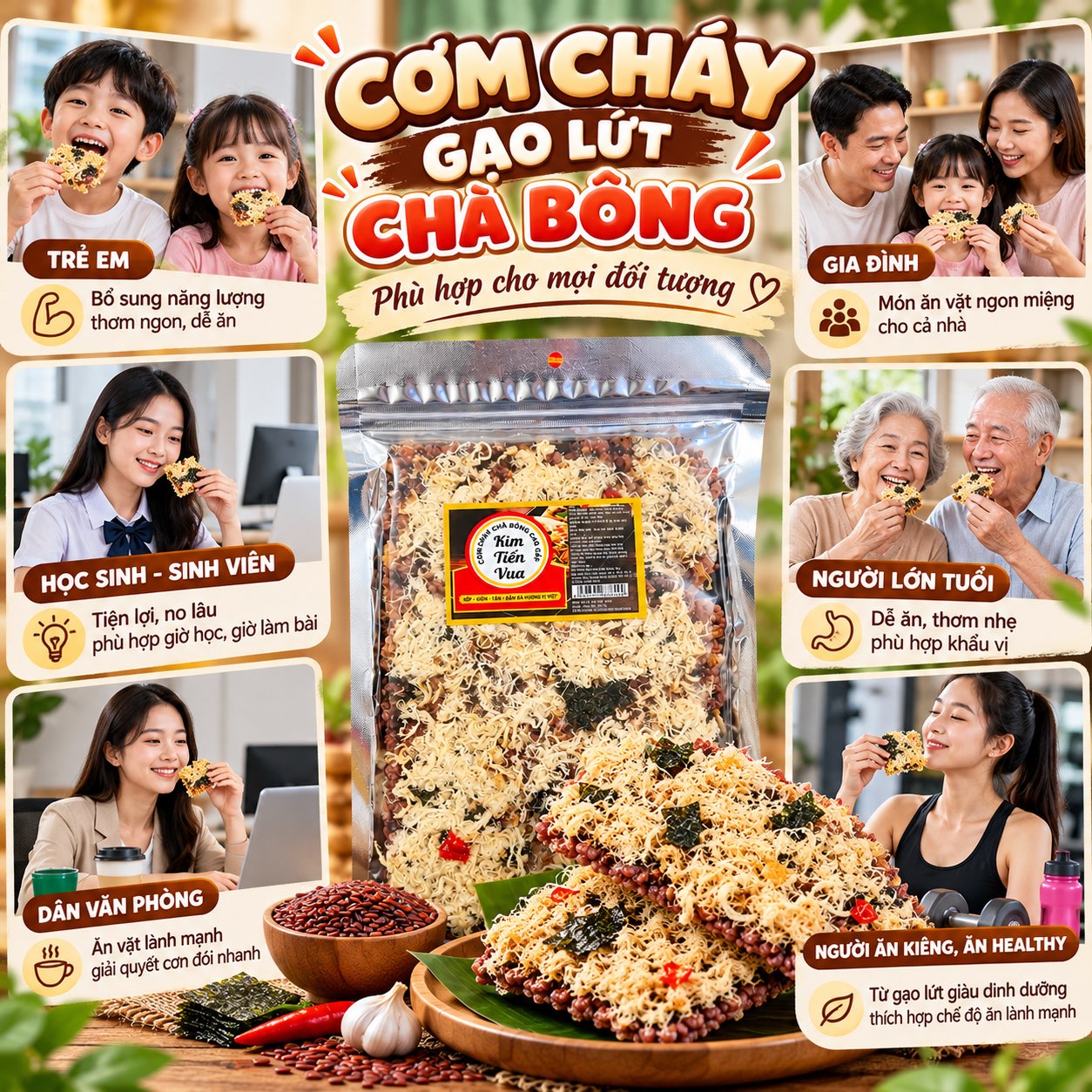 Cơm Cháy GẠO LỨT Chà Bông Kim Tiến Vua - Giòn Rụm, Đậm Vị, Ngon Khó Cưỡng