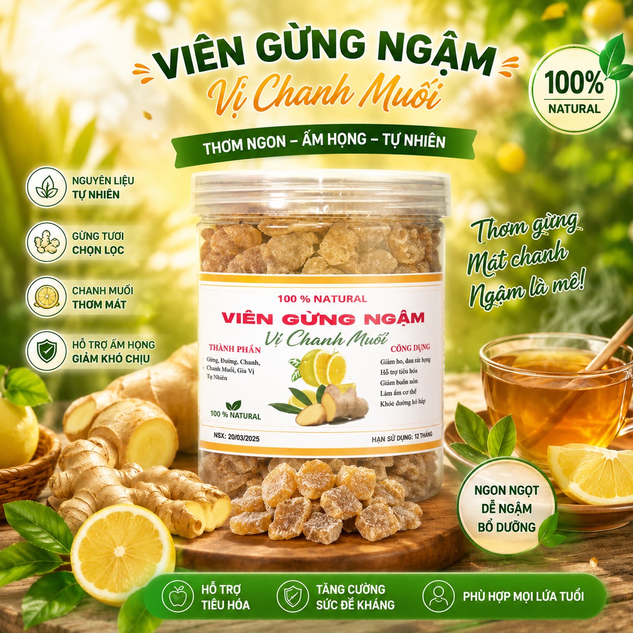 Viên Gừng Ngậm Vị Chanh Muối 300gr