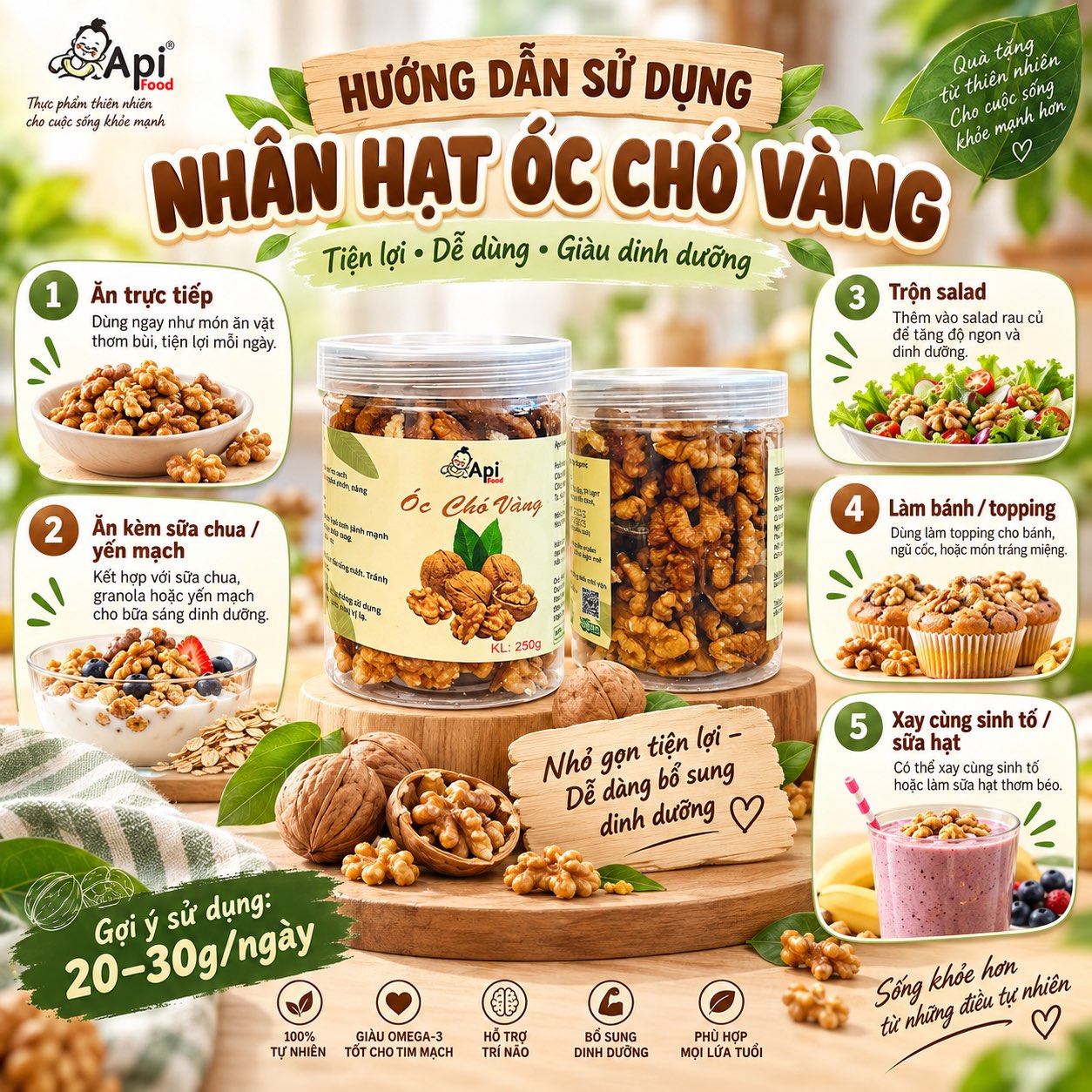 Nhân Hạt Óc Chó Vàng Tách Vỏ - Hạt Dinh Dưỡng Organic Tốt Cho Sức Khỏe