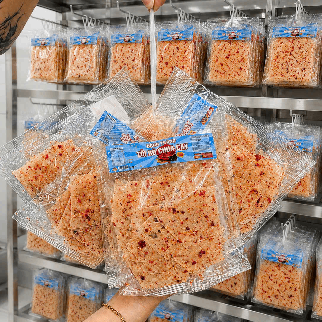 Bánh Tráng Tỏi Bò Chua Cay ( 12 gói/ Xâu )