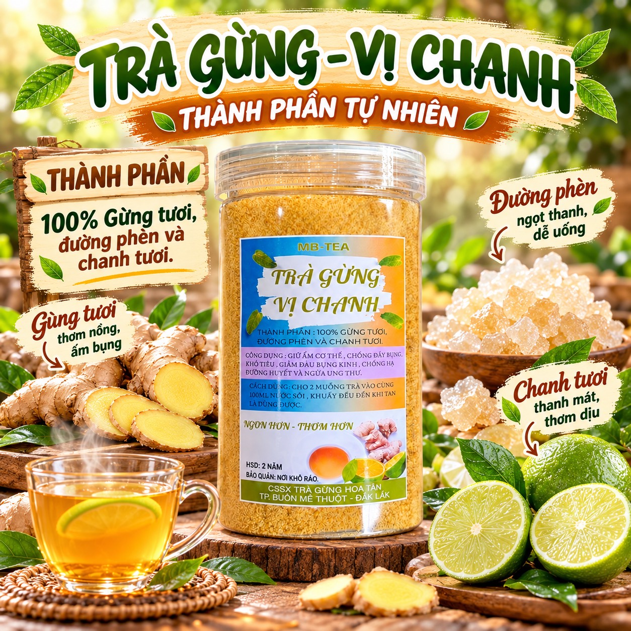 Trà Gừng Hoà Tan Vị Chanh 500gr