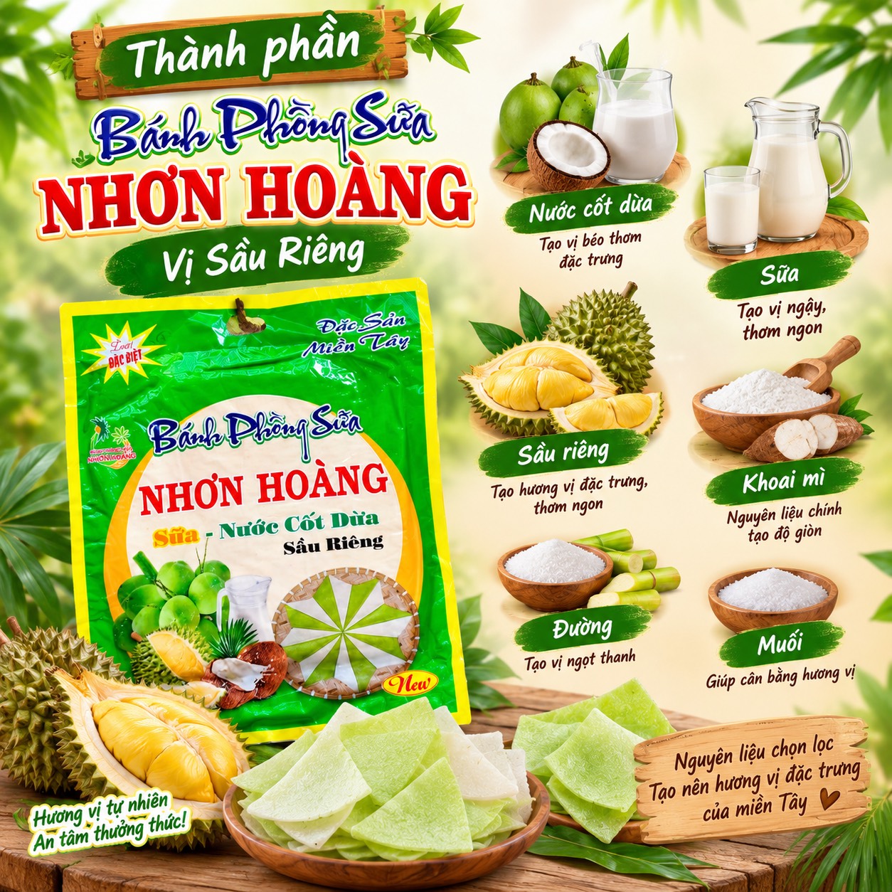 Bánh Phồng Sữa Dừa Nhơn Hoàng - Đặc Sản Miền Tây
