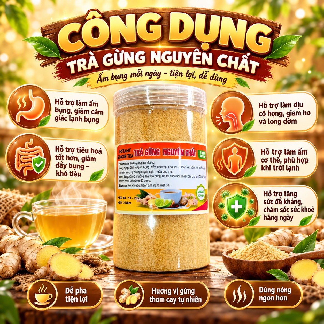Trà Gừng Hoà Tan Nguyên Chất 500gr