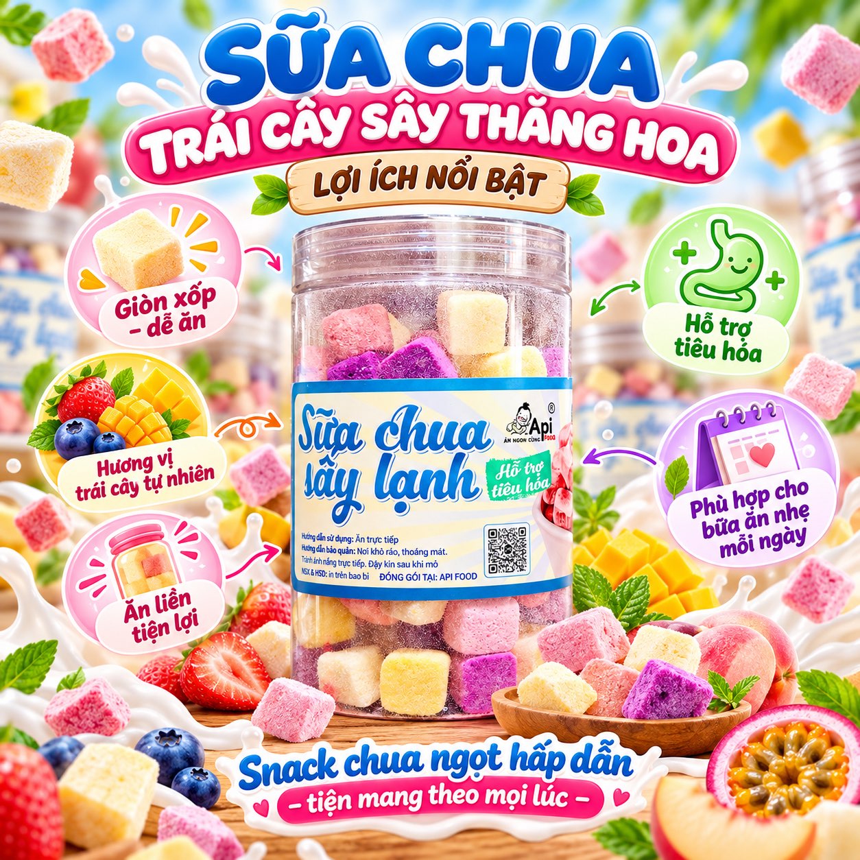 Sữa Chua Sấy Thăng Hoa Mix Vị Hoa Quả Thơm Ngon 200gr