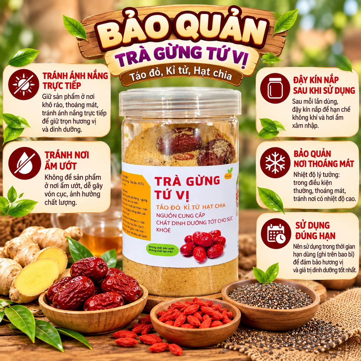 Trà Gừng Hoà Tan Tứ Vị 500gr