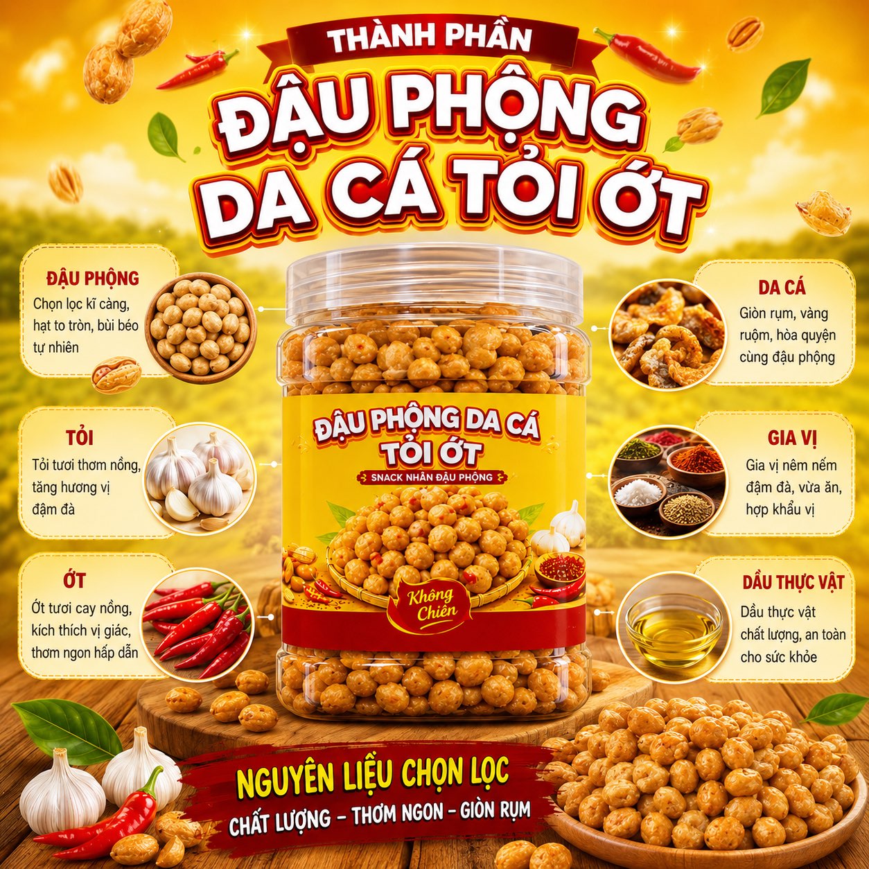 Đậu Phộng Da Cá Tỏi Ớt 500gr - Giòn Rụm Thơm Ngon