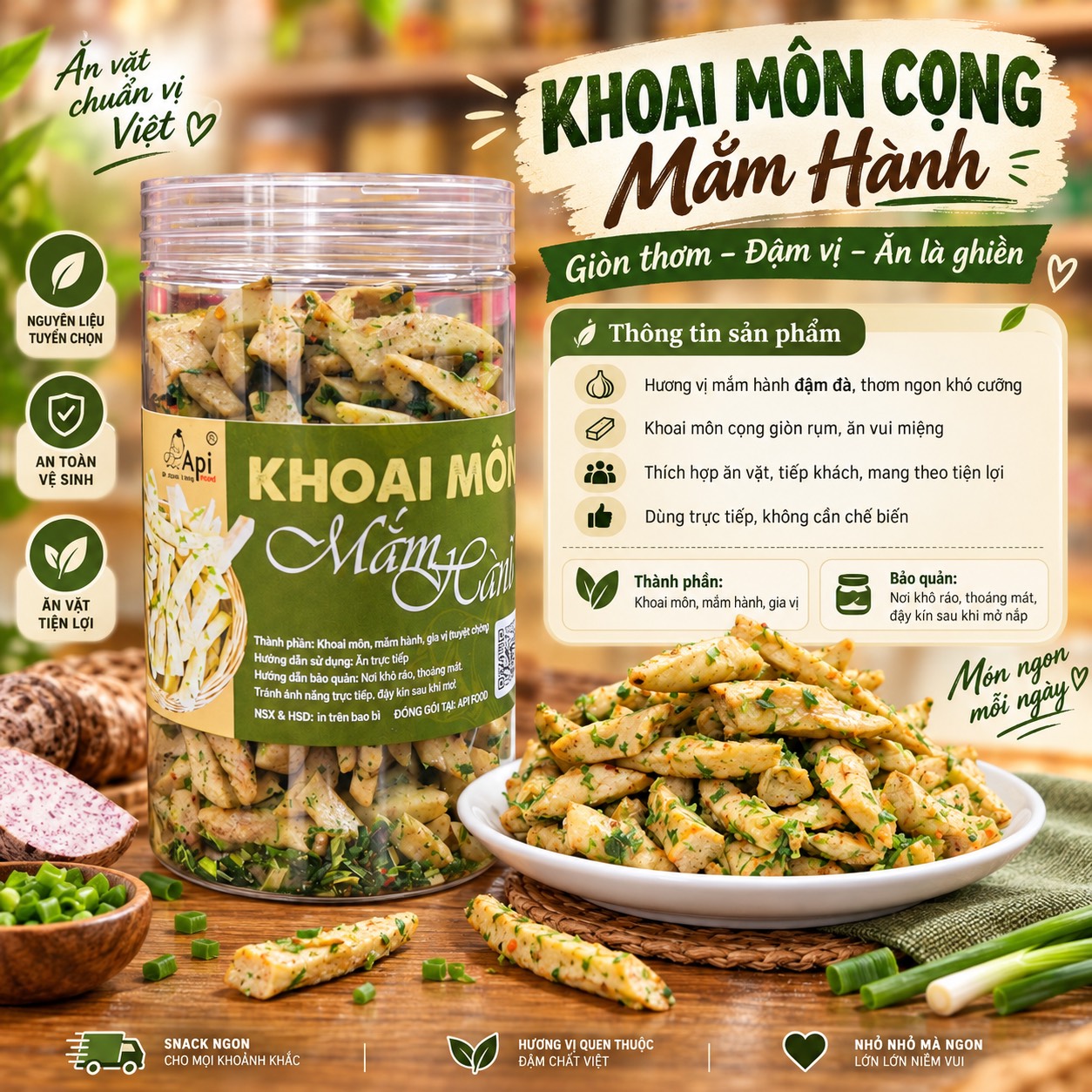Khoai Môn Cọng Sấy Giòn Tẩm Gia Vị Mắm Hành - Bùi Béo Thơm Ngon Mê Ly