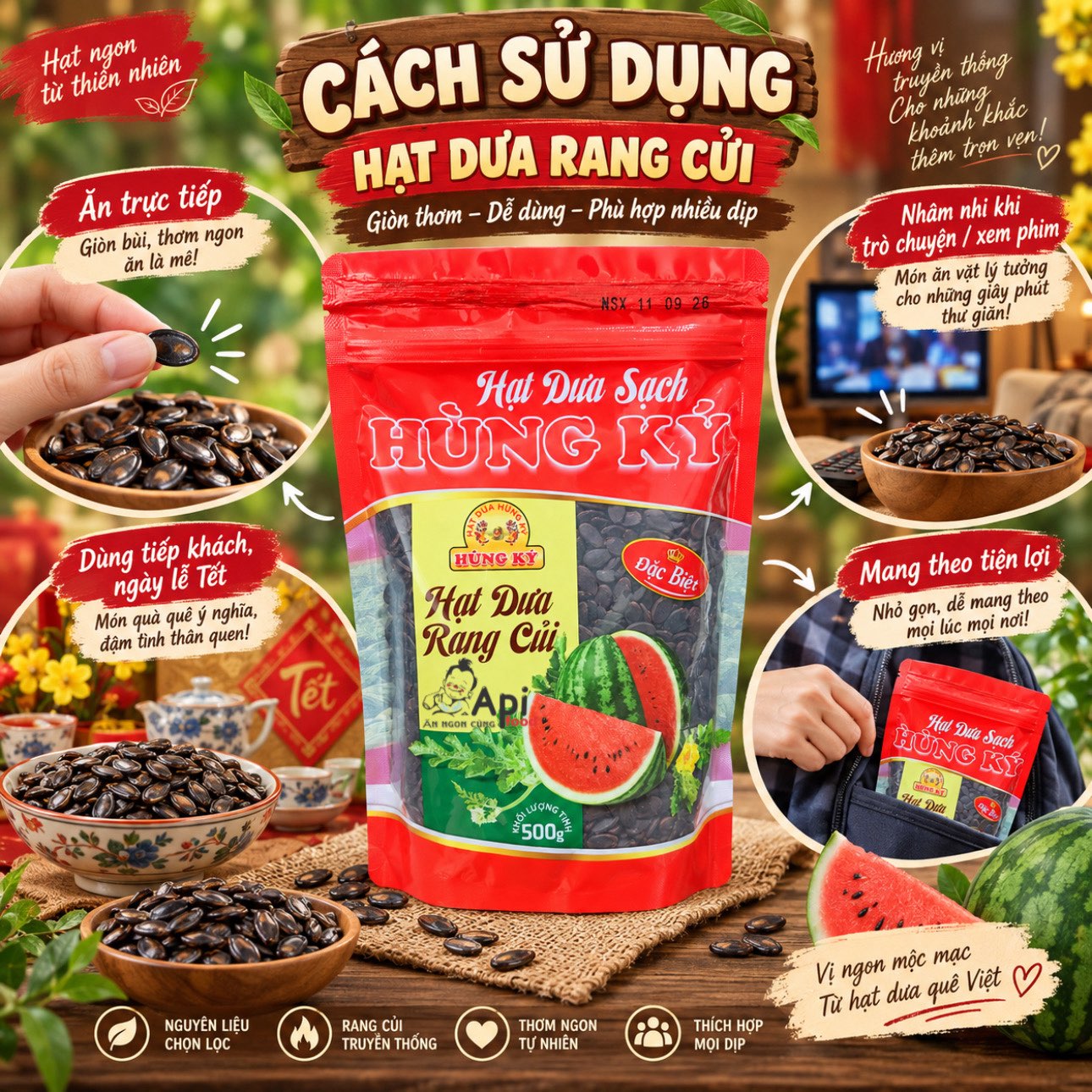 Hạt Dưa Rang Củi Hùng Ký 500gr ( Loại Đặc Biệt )