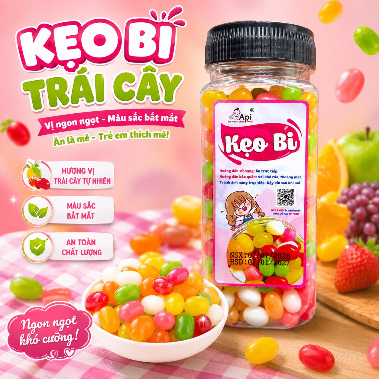 Kẹo Bi Trái Cây 500gr - Hương Vị Thơm Ngon, Hấp Dẫn