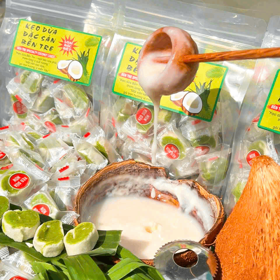 Kẹo Dừa Sáp Non Cuộn Vị Lá Dứa 500gr - Dẻo Mềm, Thơm Ngon Khó Cưỡng