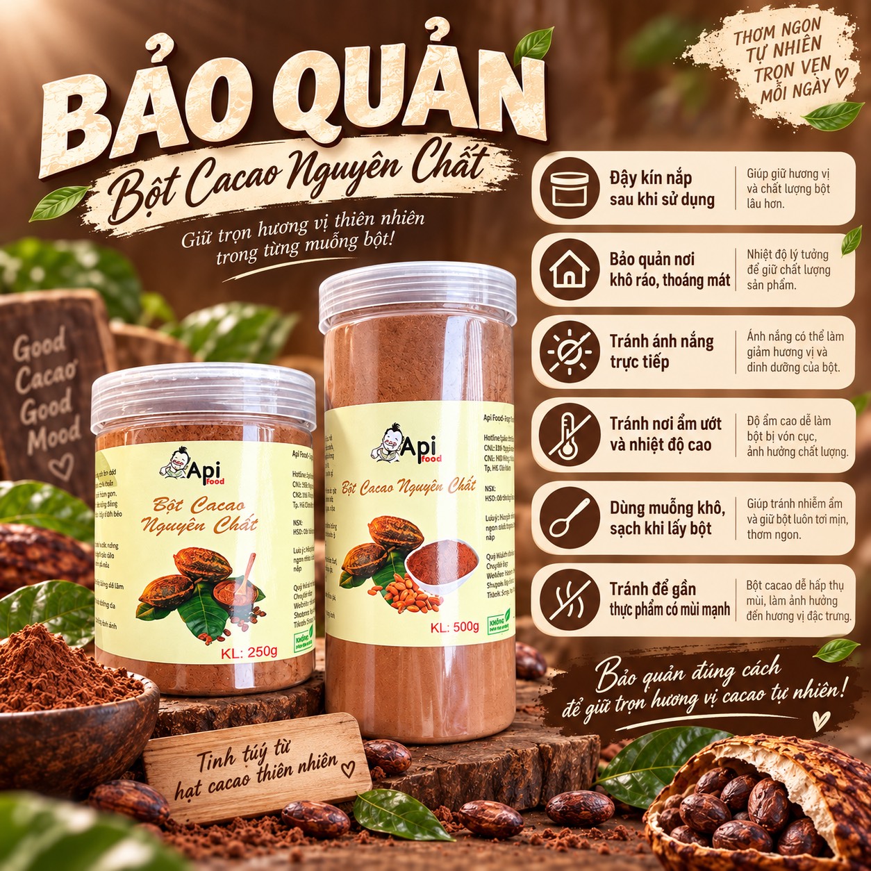 Bột Cacao Nguyên Chất 100% Không Pha Bột - Đặc Sản Tây Nguyên - Hỗ Trợ Đẹp Da, Giữ Dáng