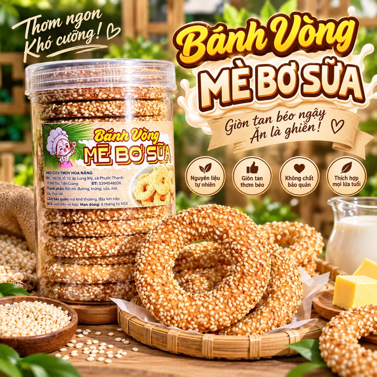 Bánh Vòng Mè Bơ Sữa - Giòn Rụm, Thơm Béo, Càng Ăn Càng Ghiền