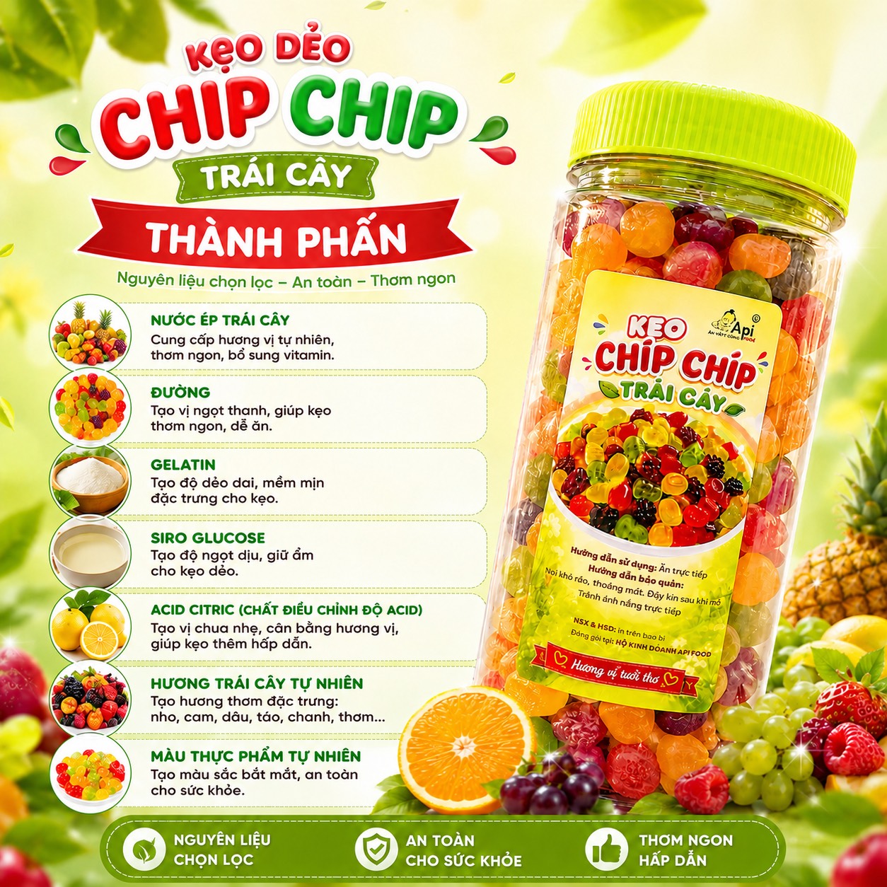 Kẹo Dẻo Chip Chip Hương Vị Trái Cây Tổng Hợp, Dẻo Dai Ngọt Thanh 500gr
