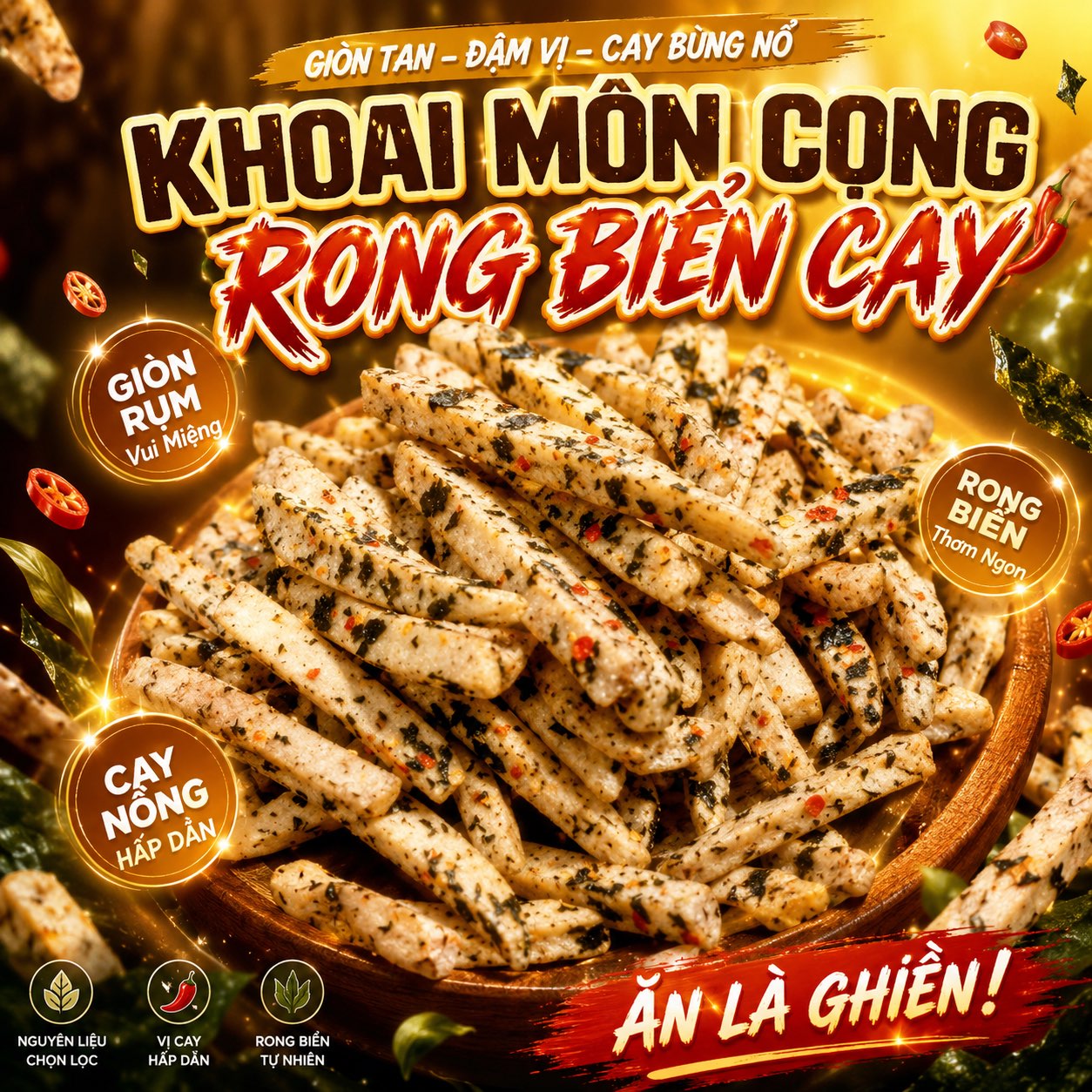Khoai Môn Cọng Sấy Rong Biển Cay - Bùi Béo Giòn Tan Mê Ly